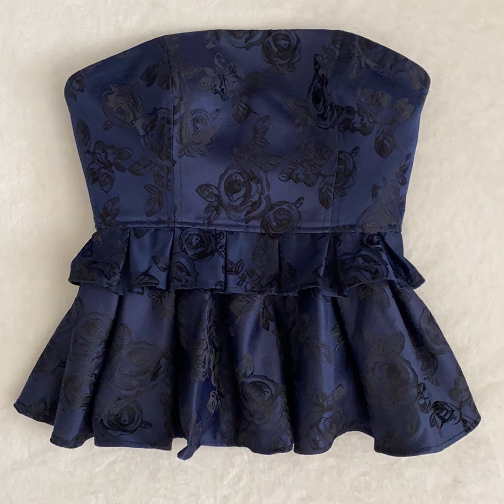 C/MEO Collective | Levity Strapless Fit & Flare Peplum Dark Floral Top XS - Picture 15 of 16